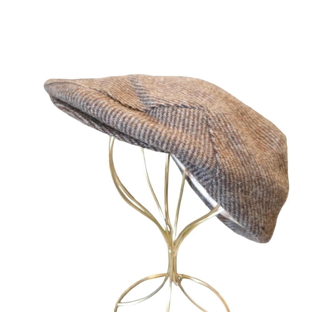 Vintage Tan Tweed Wool Flat top Hat